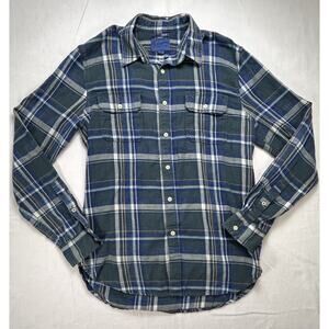 Lucky Brand Shirt Mens Medium Green Plaid Flannel Button Long Sleeve Casual